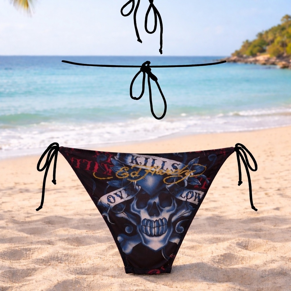 Rare Vintage Ed Hardy “Love Kills” Skull String Bikini Set – Size Small - Picture 3 of 7
